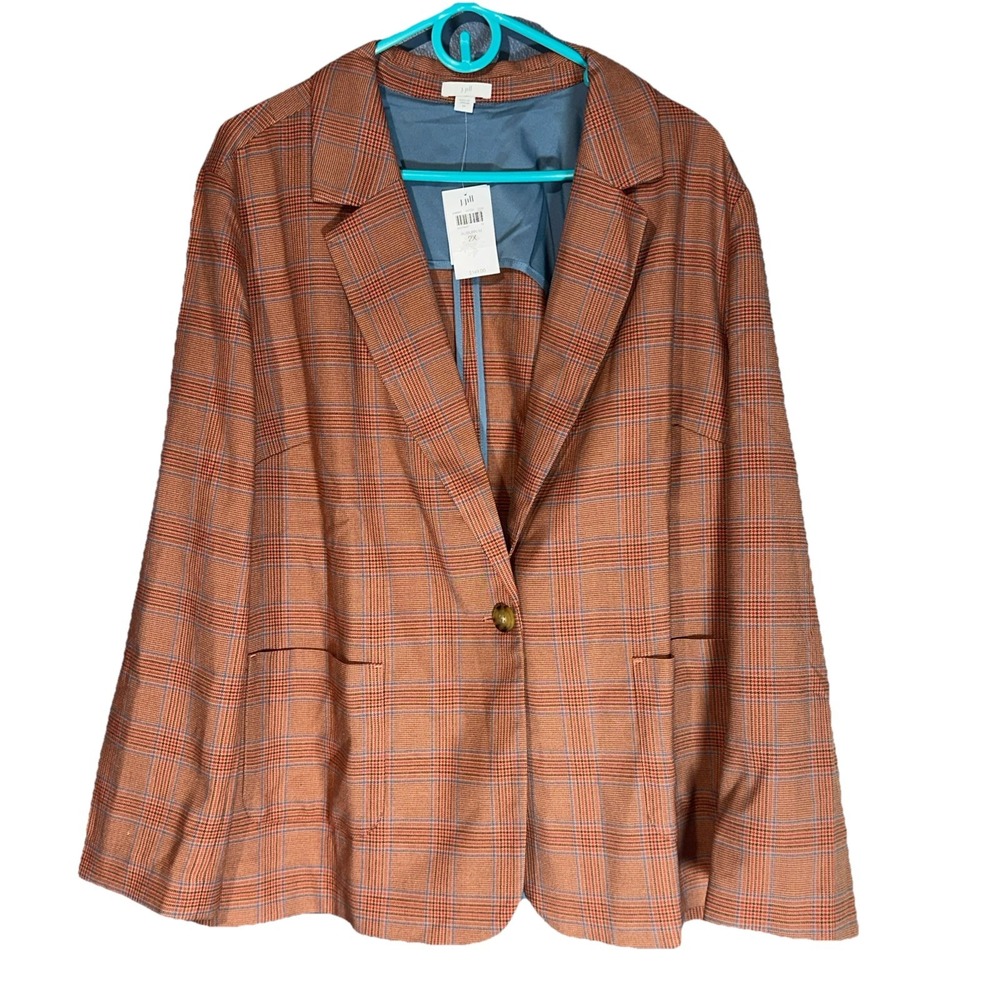 J. Jill Mendocino Plaid Auburn Blazer Jacket Size 2X 1-Button Stretch MSRP $149